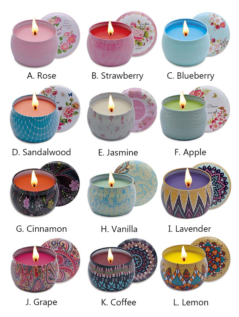 scented travel tin candles, survival candles, aromatherapy tin candles