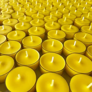 Actual photos of plastic-encased beeswax tea light candles