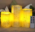 Battery Operated Gold Metallic Wax Led Candles With Rustic Golden And Silver Color