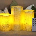Battery Operated Gold Metallic Wax Led Candles With Rustic Golden And Silver Color