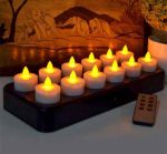 12Pcs Wireless Inductive Rechargeable LED Electric Tealight Candles Flameless Flickering Tea Lights with Remote Timer - Image 2