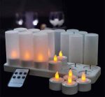 Remote Ready Amber Yellow Light Flickering Rechargeable LED Tealight Candle Set of 12 with Candle Container for Promotion