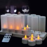 Remote Ready Amber Yellow Light Flickering Rechargeable LED Tealight Candle Set of 12 with Candle Container for Promotion