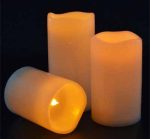 LED Flameless Outdoor Candle Set Votive Amber Yellow Flickering LED Candles Set of 3 Operated By 2AA Battery