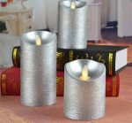 3" X 4"/5"/6" Battery Operated Silver Color Moving Wick Flameless Led Pillar Candles