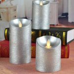 3" X 4"/5"/6" Battery Operated Silver Color Moving Wick Flameless Led Pillar Candles