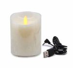 3" x 4" Real Wax Flameless Ivory Electric Moving Flame Led Rechargeable Pillar Candle With Timer