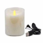 3" x 4" Real Wax Flameless Ivory Electric Moving Flame Led Rechargeable Pillar Candle With Timer