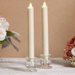 8" Dancing Flame Window Windproof Smokeless Ivory Wax Wedding Flameless Timer Taper Candle Set