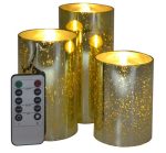 Moving Flame Gold Mercury Glass Flameless Pillar Candles