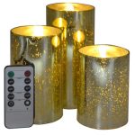 Moving Flame Gold Mercury Glass Flameless Pillar Candles