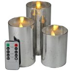 Moving Wick Silvery Mercury Glass Led Pillar Candles