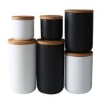 Matte White/Matte Black Ceramic Jar Candles With Wood Lids In Bulk