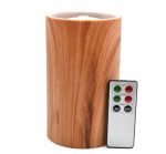 Plastic Imitation Wooden Flameless Candle Fountain With Lithium Battery