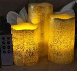 Battery Operated Gold Metallic Wax Led Candles With Rustic Golden And Silver Color - Image 3