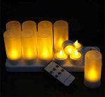 Remote Ready Amber Yellow Light Flickering Rechargeable LED Tealight Candle Set of 12 with Candle Container for Promotion - Image 5