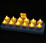 Remote Ready Amber Yellow Light Flickering Rechargeable LED Tealight Candle Set of 12 with Candle Container for Promotion - Image 3