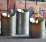 3" X 4"/5"/6" Battery Operated Silver Color Moving Wick Flameless Led Pillar Candles - Image 4
