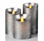 3" X 4"/5"/6" Battery Operated Silver Color Moving Wick Flameless Led Pillar Candles - Image 3