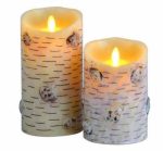 3.5" x 9" Moving Flame Birch Bark Flameless Realistic LED Candles With Remote Battery