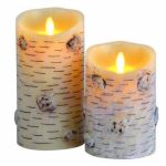 3.5" x 9" Moving Flame Birch Bark Flameless Realistic LED Candles With Remote Battery