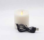 3" x 4" Real Wax Flameless Ivory Electric Moving Flame Led Rechargeable Pillar Candle With Timer - Image 2