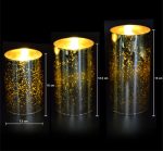 Moving Flame Gold Mercury Glass Flameless Pillar Candles - Image 3