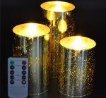 Moving Flame Gold Mercury Glass Flameless Pillar Candles - Image 5