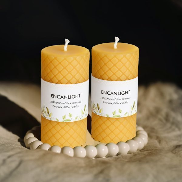 Rhombus Embossed Beeswax Pillar Candles