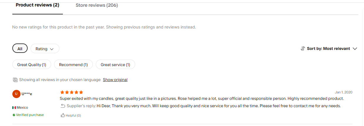 Customer reviews of our candlestick products from Mexico