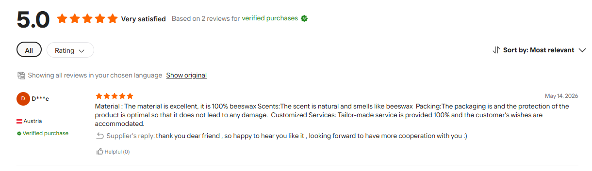 Customer reviews of the candles