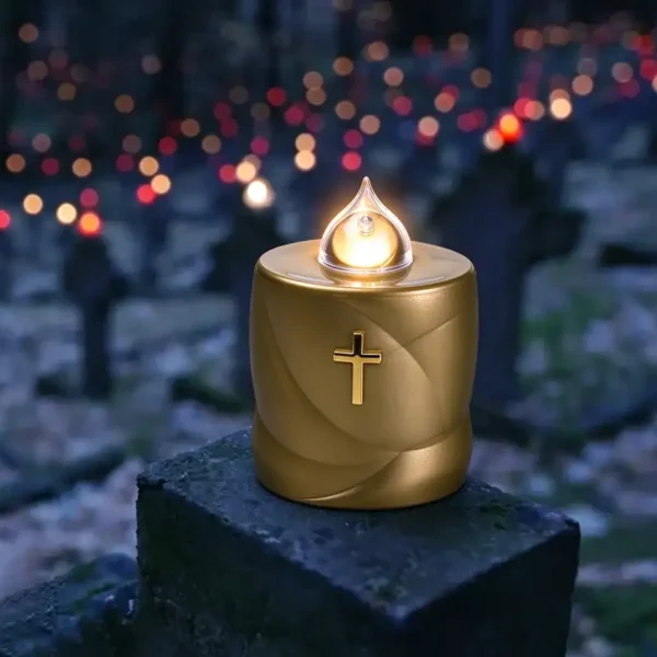 Small battery-operated cross-shaped graveside light