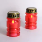 Wholesale of red cylindrical striped LED memorial candles for cemeteries