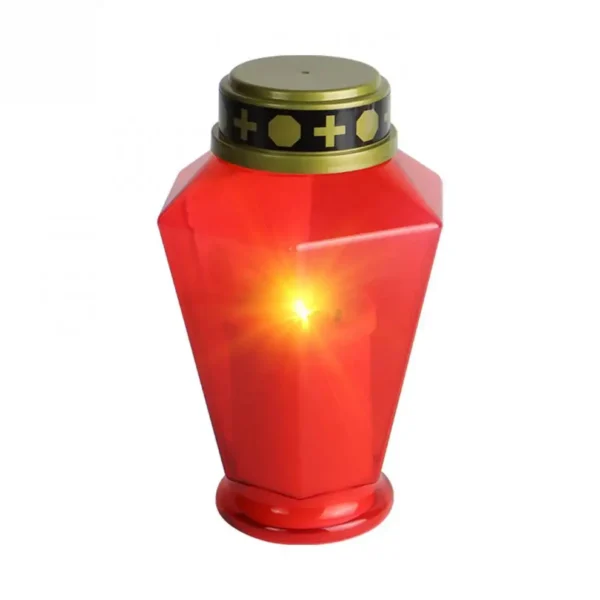 LED cemetery memorial candle with decorative lid