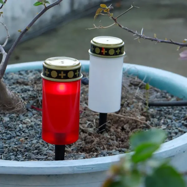 Wholesale cylindrical LED memorial candles for cemeteries with ground sockets