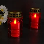 Wholesale of red cylindrical striped LED memorial candles for cemeteries