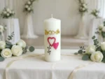 Memorial wedding remembrance pillar candle inside church for remembering departed loved family members