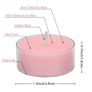 Dimensions of the rose-pink scented candle