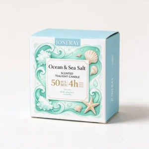 Packaging box for sea-breeze scented tea light candles