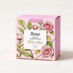 Packaging for a rose-pink scented candle