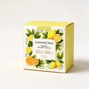 Packaging box for lemon-scented tea light candles
